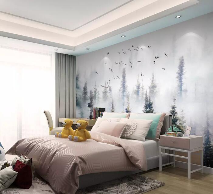3D Foggy Forest 823 Wall Murals Wallpaper AJ Wallpaper 2