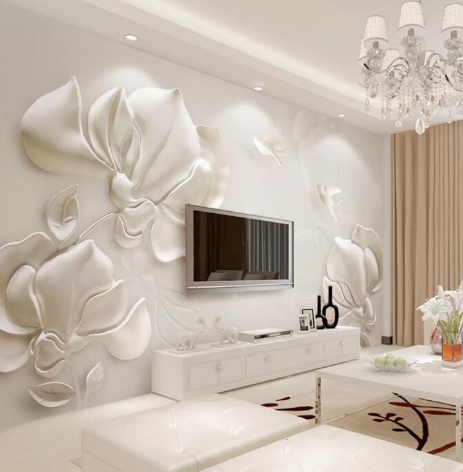 3D White Flowers 1301 Wall Murals Wallpaper AJ Wallpaper 2