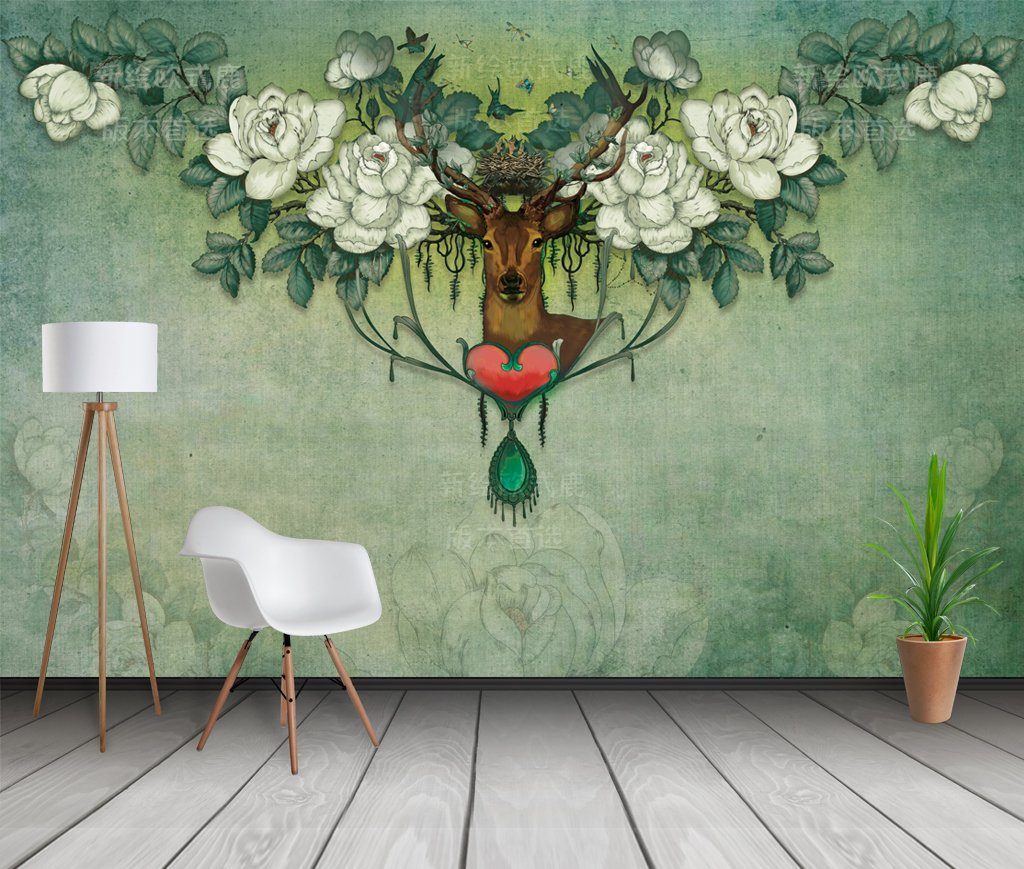 3D Elk Head Flower 528 Wall Murals Wallpaper AJ Wallpaper 2