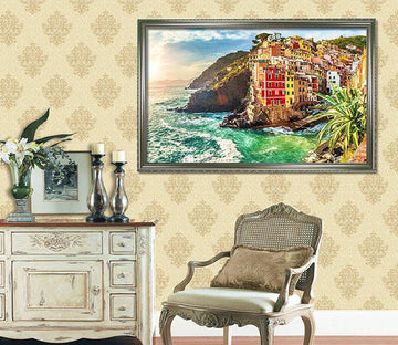 3D Seaside Town 012 Fake Framed Print Painting Wallpaper AJ Creativity Home 