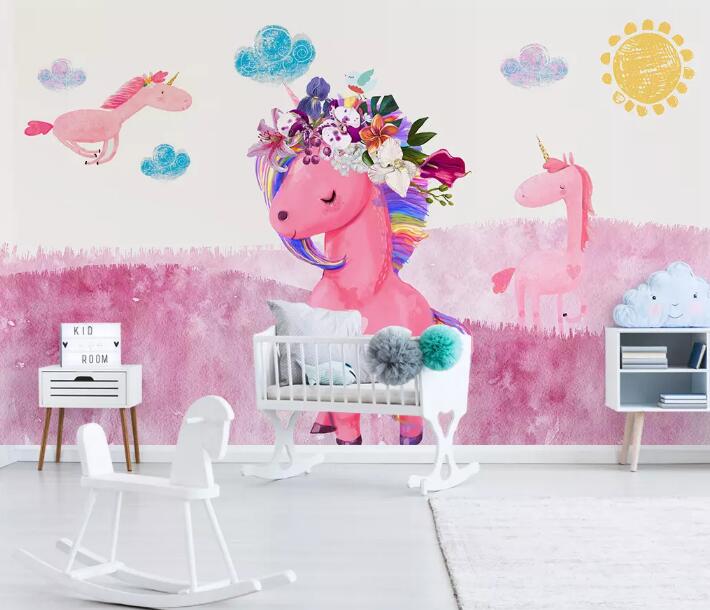 3D Cute Pink Unicorn 41 Wall Murals Wallpaper AJ Wallpaper 2