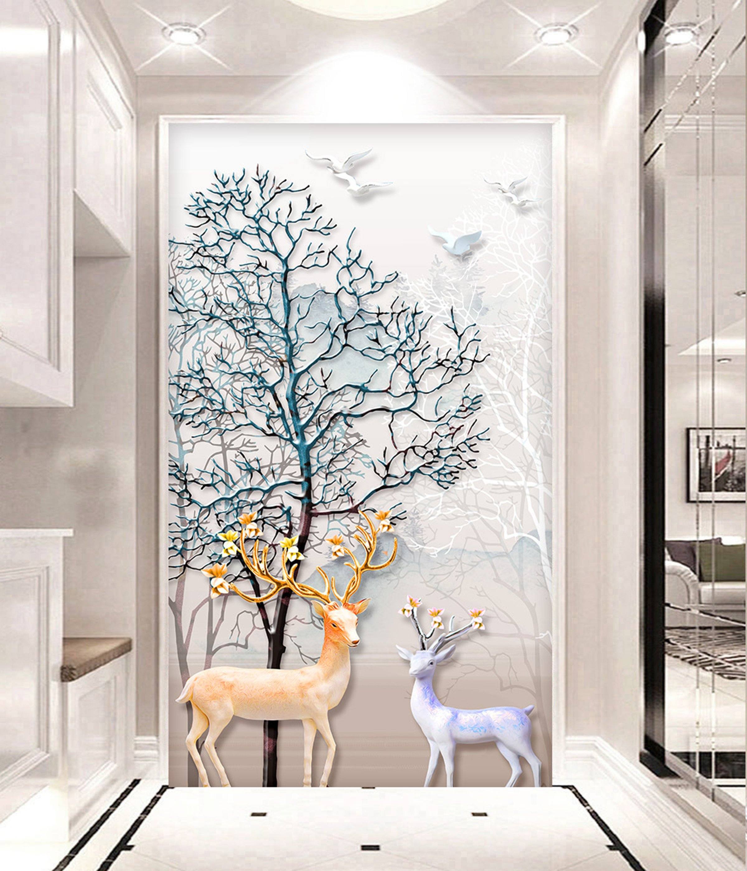 3D Deer Tree 110 Wall Murals Wallpaper AJ Wallpaper 2