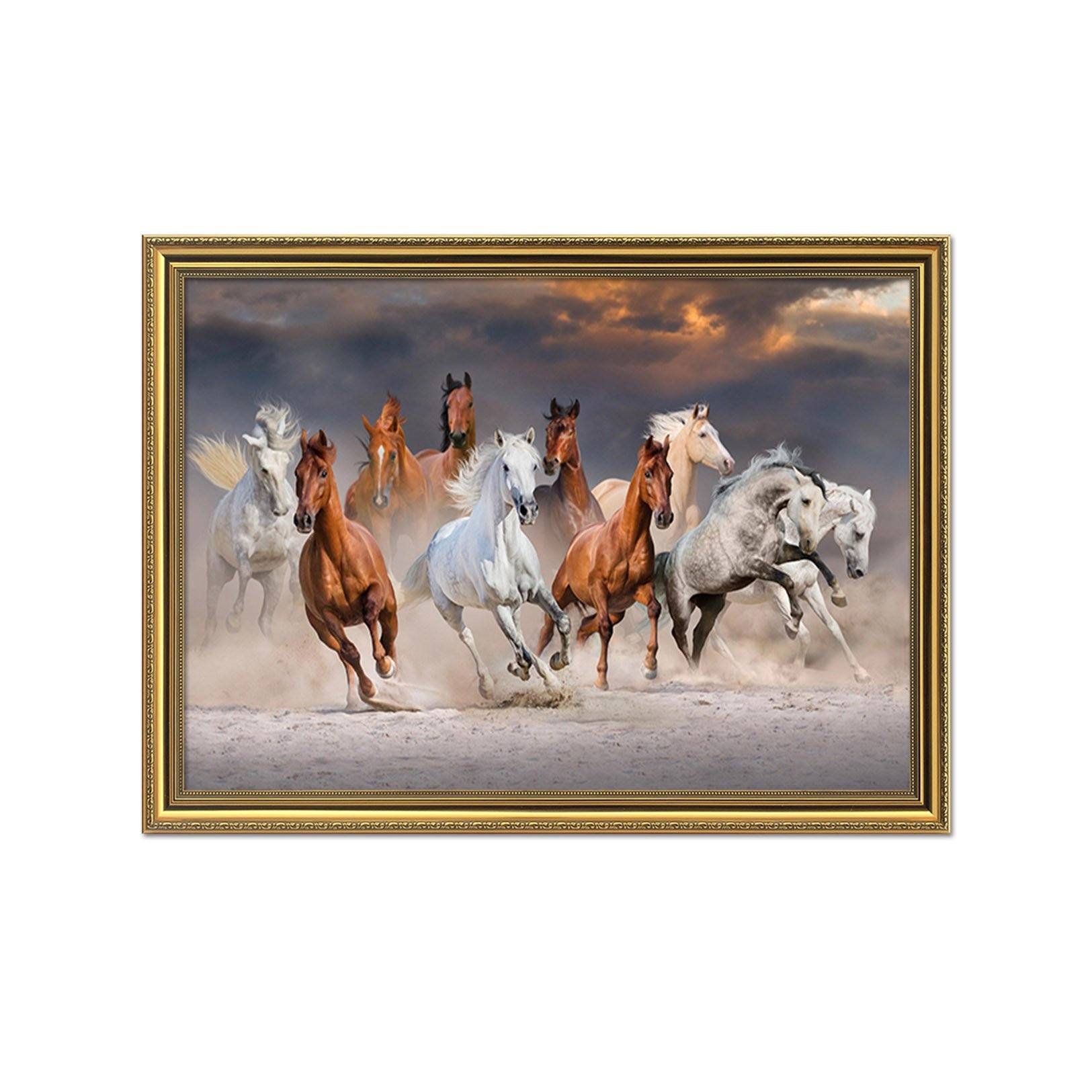 3D Running Horses 057 Fake Framed Print Painting Wallpaper AJ Creativity Home