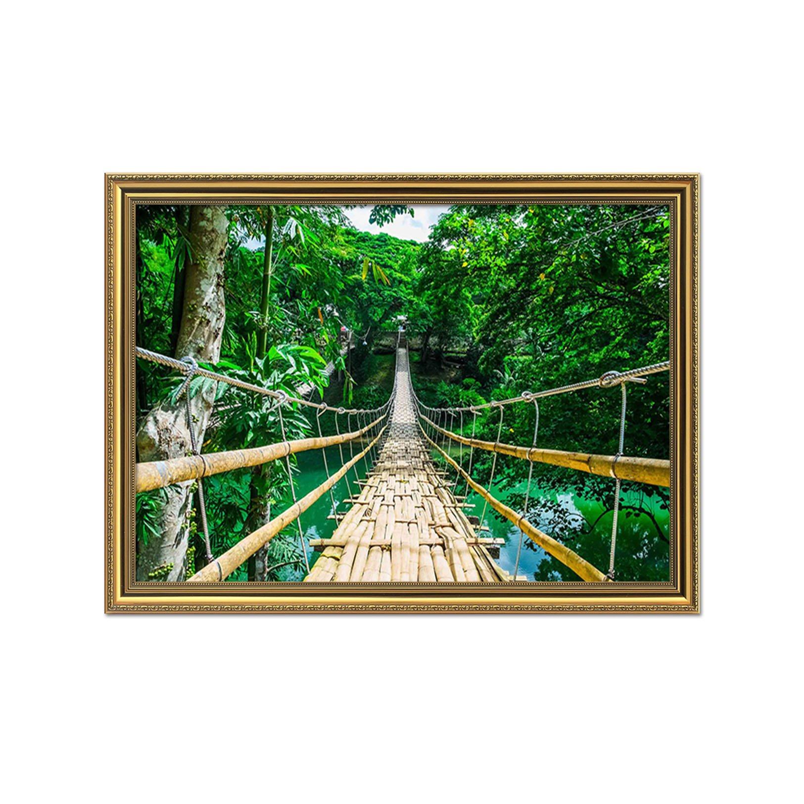3D Long Wooden Bridge 009 Fake Framed Print Painting Wallpaper AJ Creativity Home
