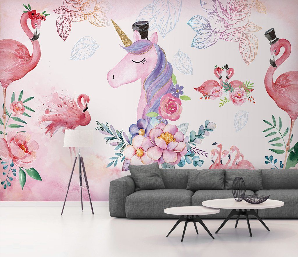 3D Flamingo Unicorn 591 Wall Murals Wallpaper AJ Wallpaper 2