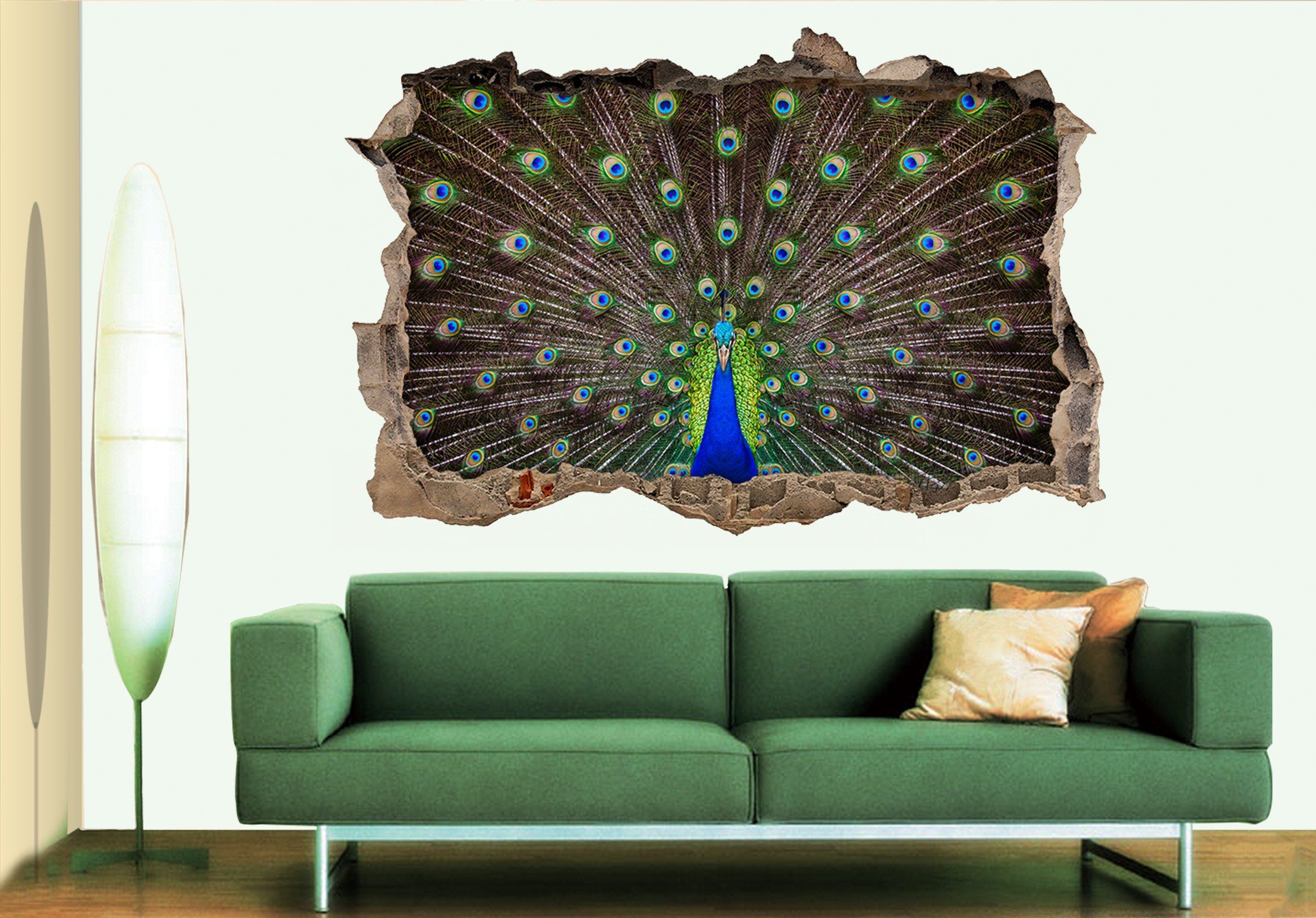 3D Opening Tail Peacock 174 Broken Wall Murals Wallpaper AJ Wallpaper