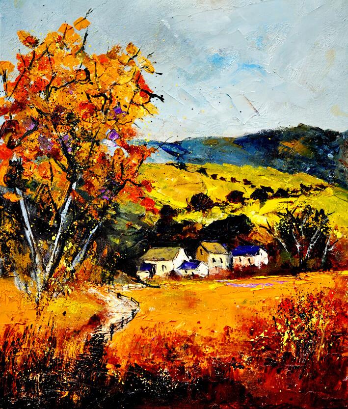 Orange Village Painting Wallpaper AJ Wallpaper