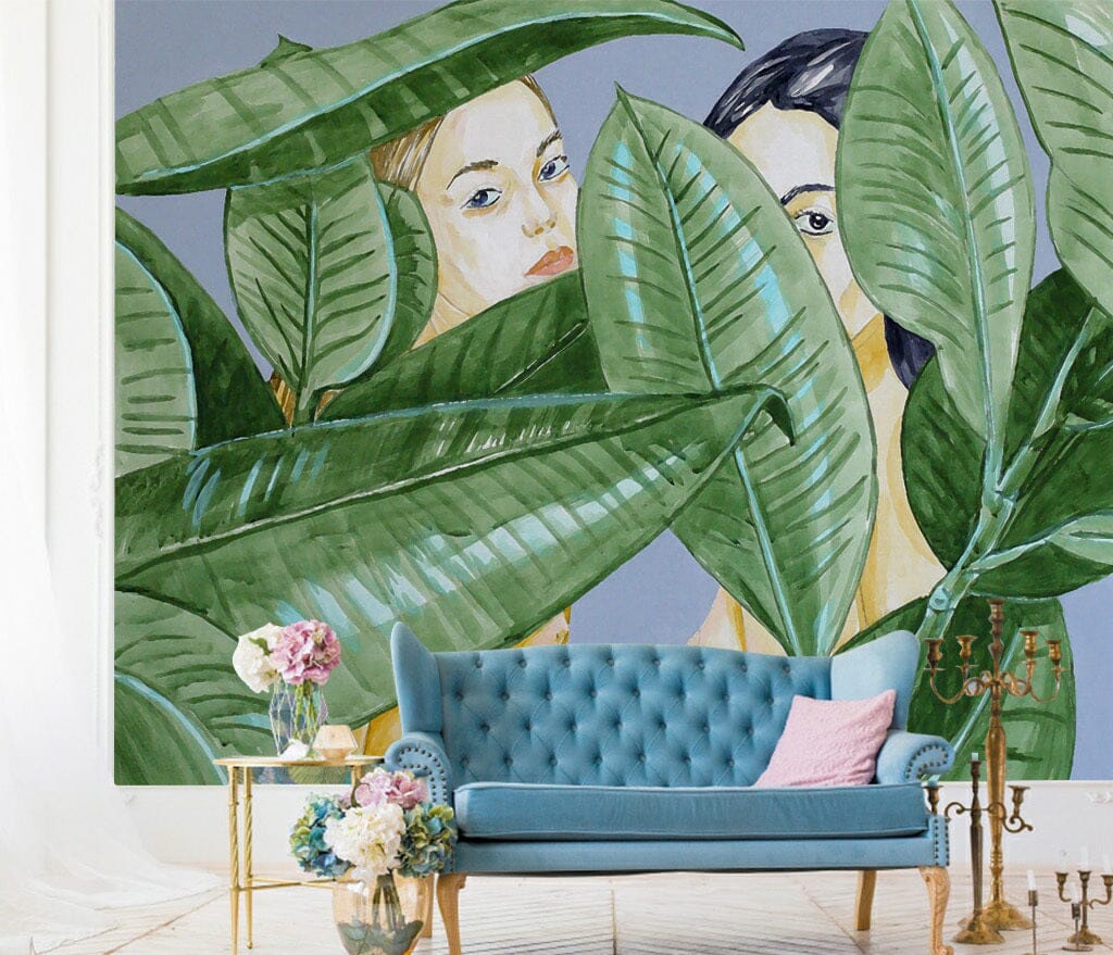 3D Leaves Girl WC027 Wall Murals Wallpaper AJ Wallpaper 2