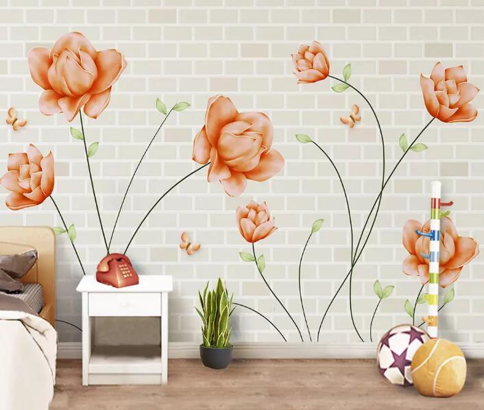 3D Orange Flowers 1076 Wall Murals Wallpaper AJ Wallpaper 2