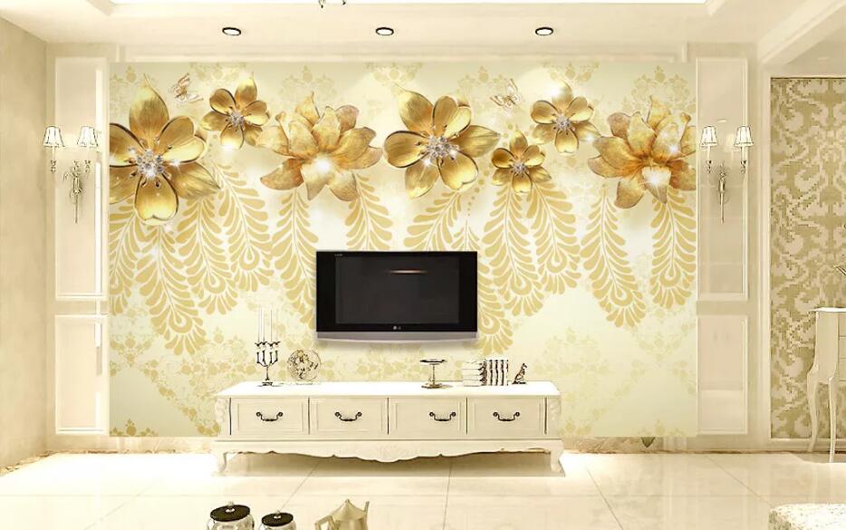3D Golden Flowers 1142 Wall Murals Wallpaper AJ Wallpaper 2