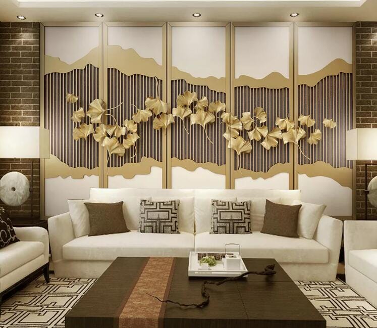 3D Golden Leaves WC146 Wall Murals Wallpaper AJ Wallpaper 2