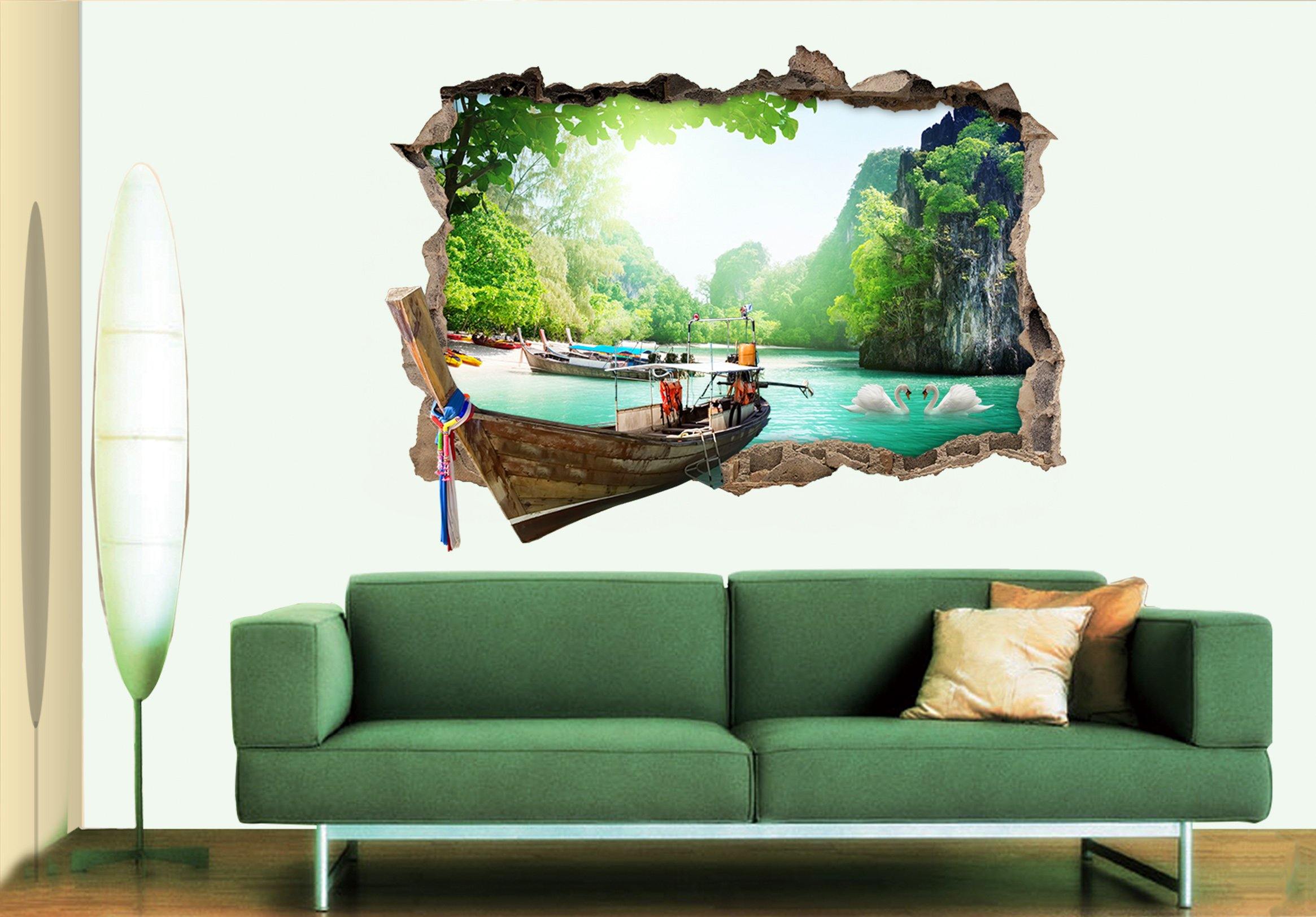 3D Sea Bay Boats 40 Broken Wall Murals Wallpaper AJ Wallpaper