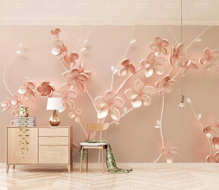 3D Pink Leaves WC142 Wall Murals Wallpaper AJ Wallpaper 2