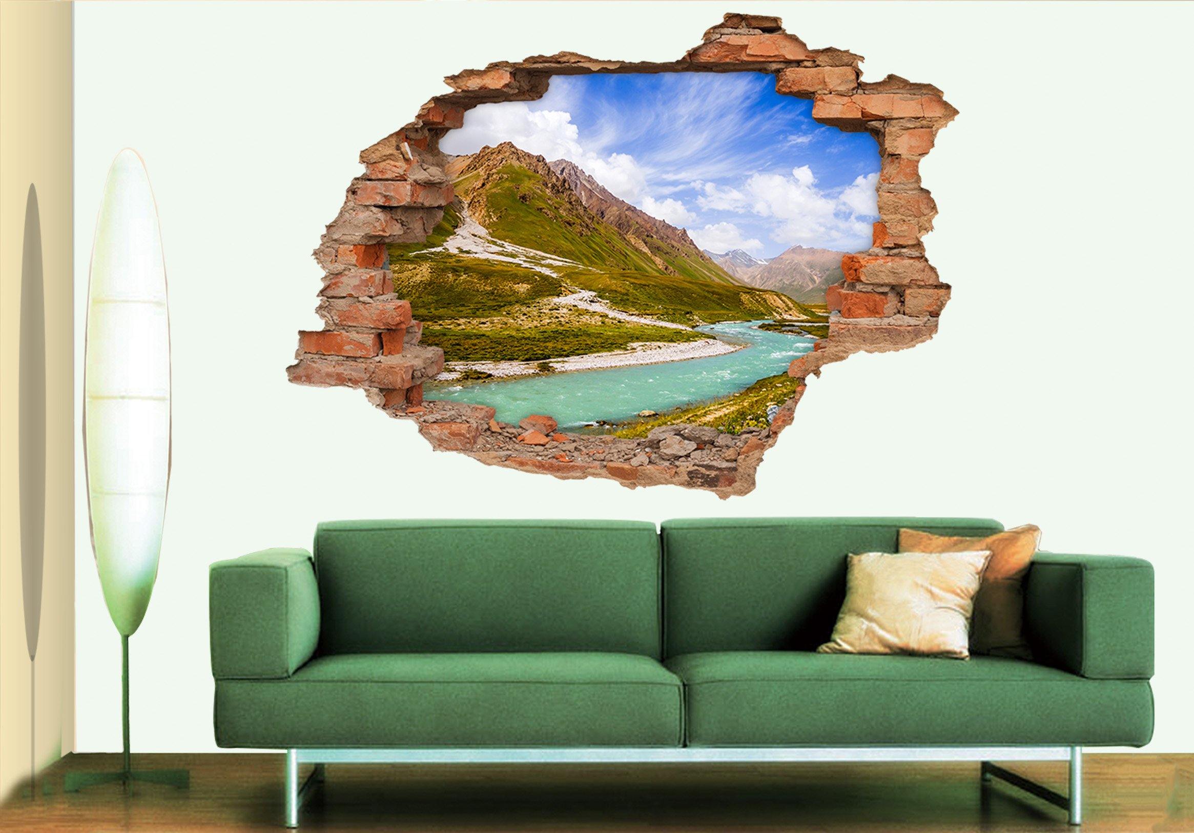 3D Mountain River Scenery 203 Broken Wall Murals Wallpaper AJ Wallpaper