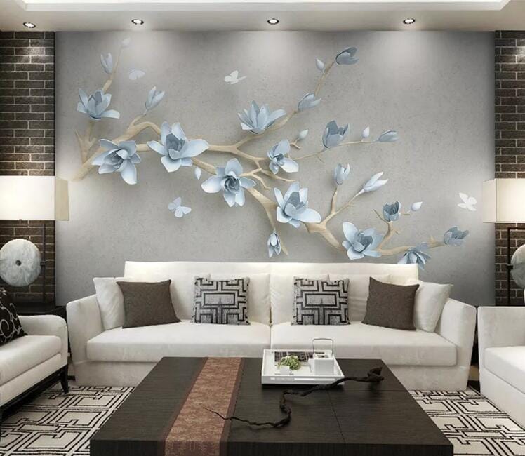 3D Blue Flowers WC203 Wall Murals Wallpaper AJ Wallpaper 2