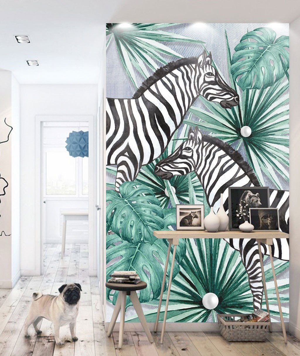 3D Zebra Leaves 556 Wall Murals Wallpaper AJ Wallpaper 2