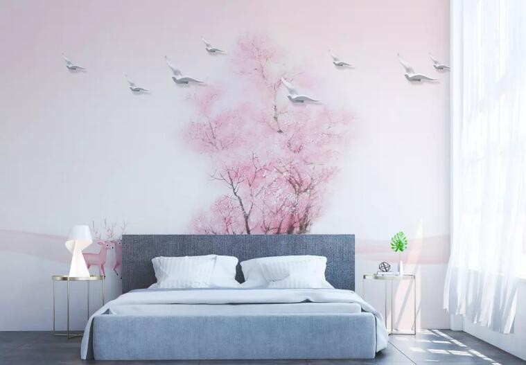3D Pink Tree 058 Wall Murals Wallpaper AJ Wallpaper 2