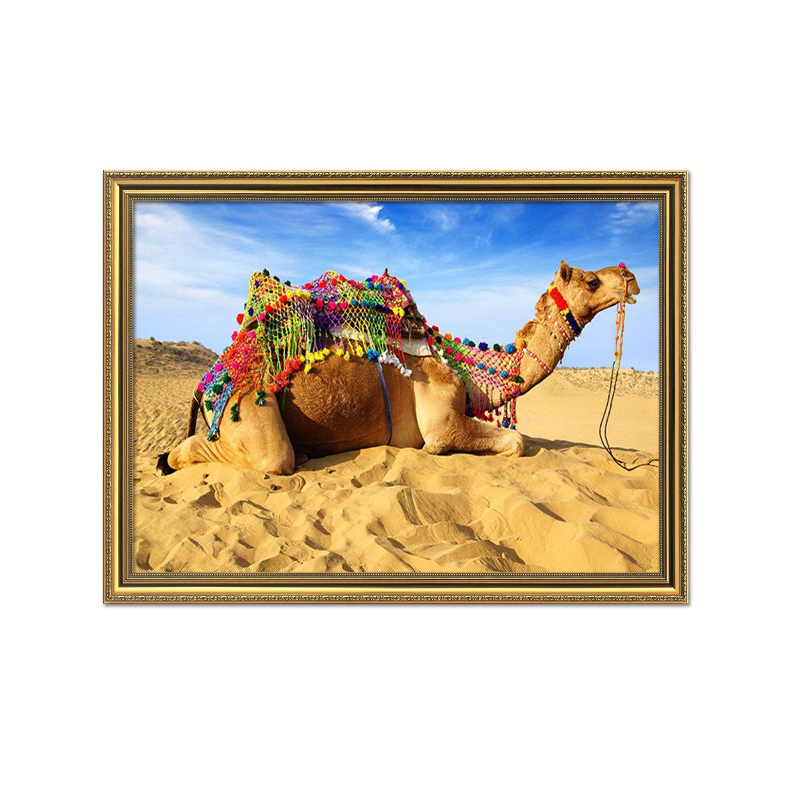 3D Relaxing Camel 058 Fake Framed Print Painting Wallpaper AJ Creativity Home