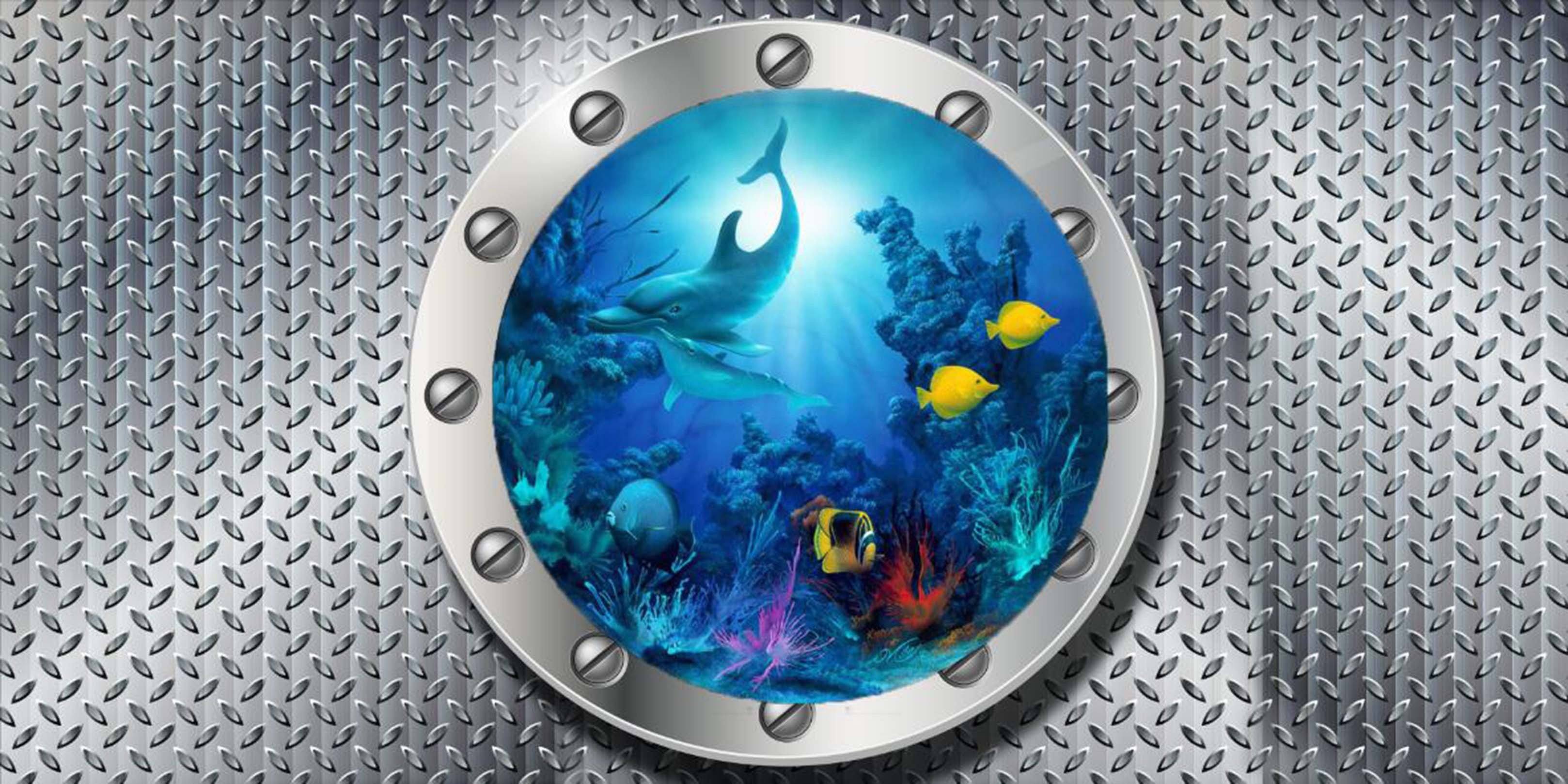 3D Metal Window Seabed World 02 Garage Door Mural Wallpaper AJ Wallpaper