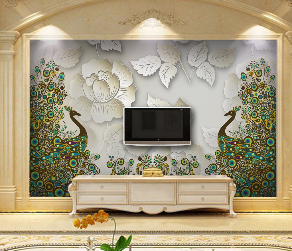 3D Peacock Flower 105 Wall Murals Wallpaper AJ Wallpaper 2