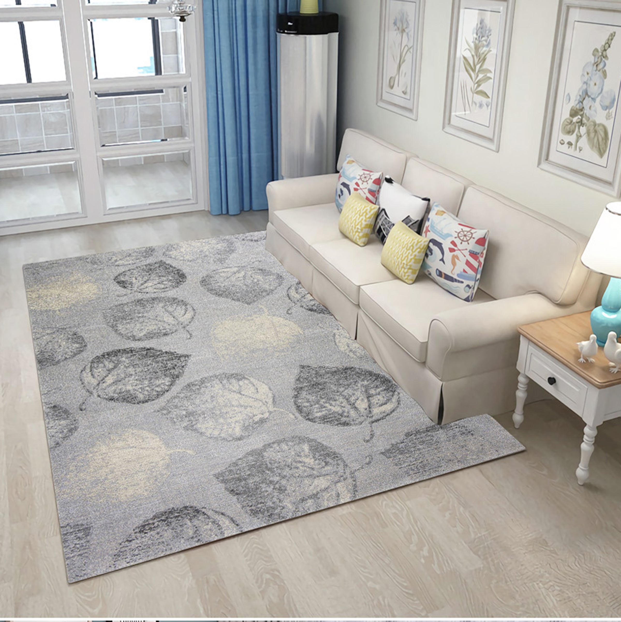 3D Gray Leaves WG034 Non Slip Rug Mat Mat AJ Creativity Home