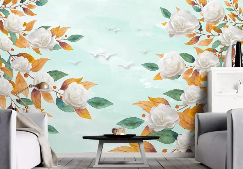 3D White Flowers 1297 Wall Murals Wallpaper AJ Wallpaper 2