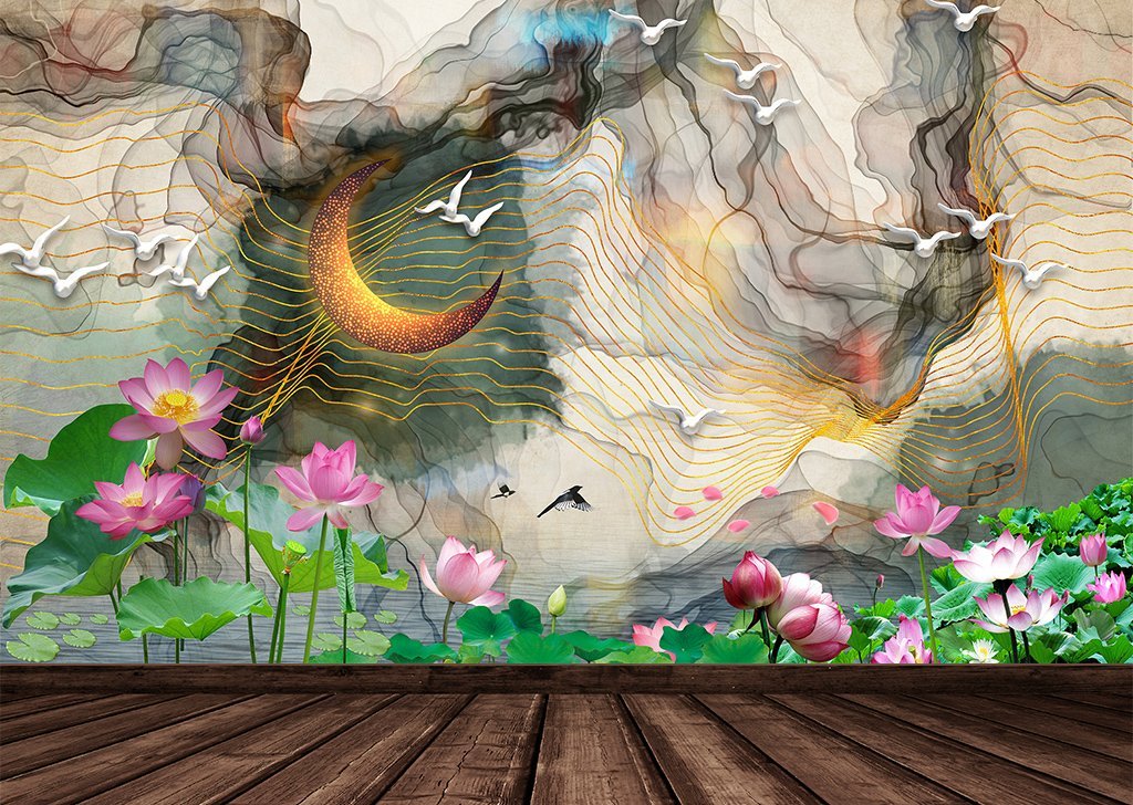 3D Gold Moon 71 Wall Murals Wallpaper AJ Wallpaper 2