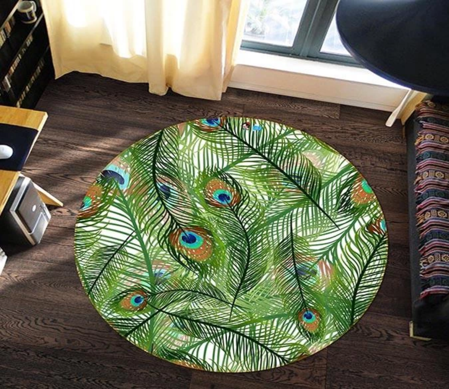 3D Peacock Feather 245 Round Non Slip Rug Mat Mat AJ Creativity Home