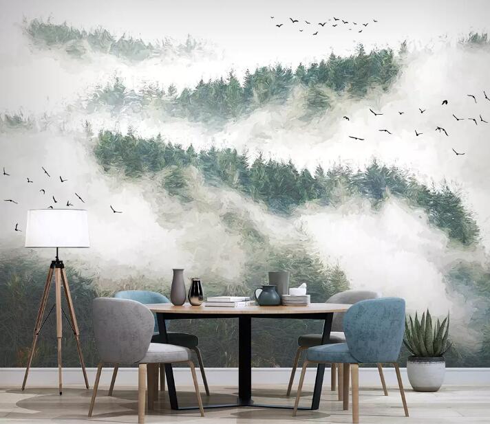 3D Foggy Forest 928 Wall Murals Wallpaper AJ Wallpaper 2