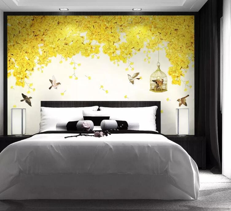 3D Golden Flowers 1503 Wall Murals Wallpaper AJ Wallpaper 2