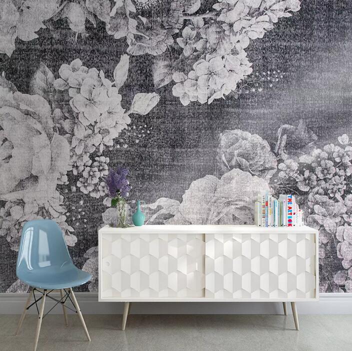 3D Gray Flowers 204 Wall Murals Wallpaper AJ Wallpaper 2