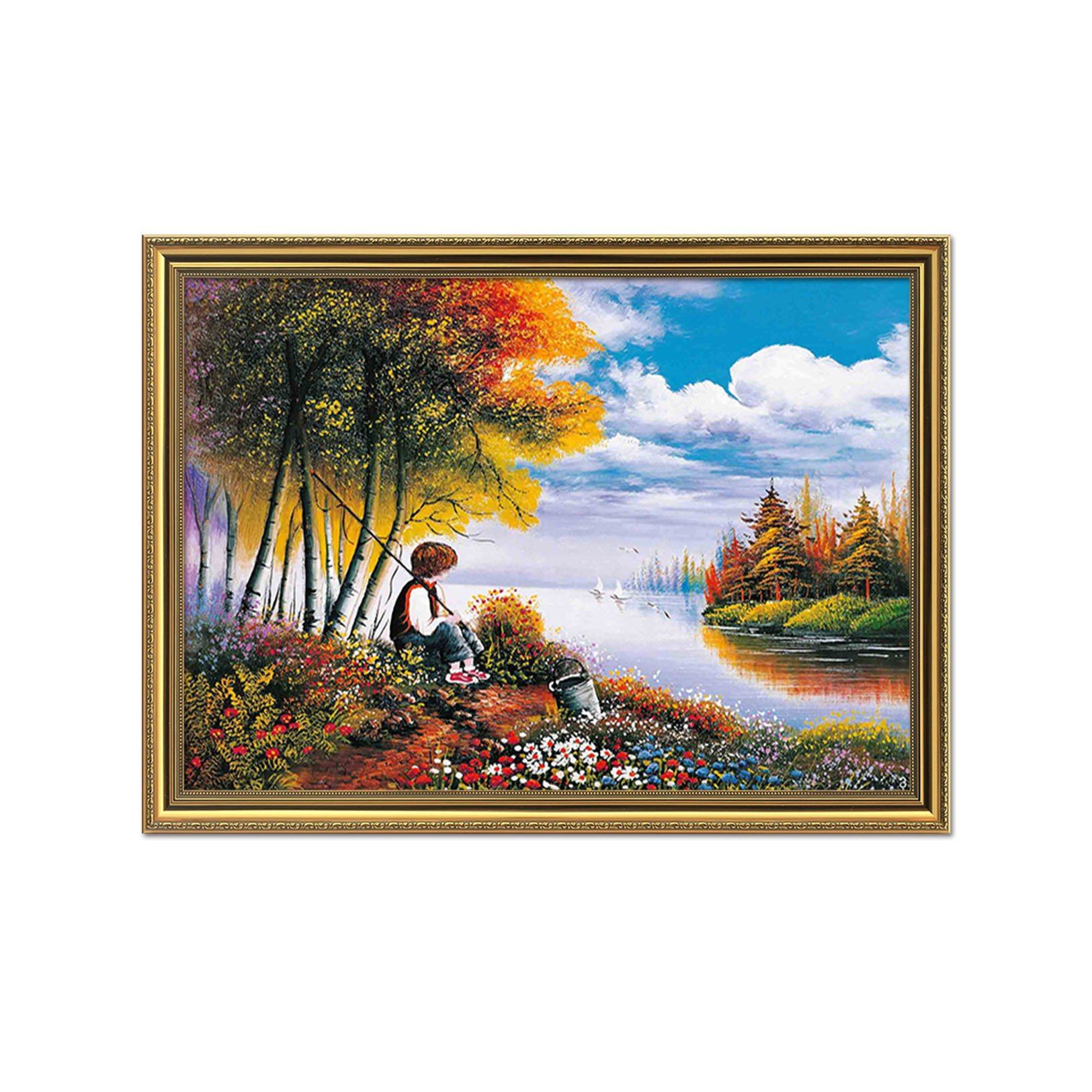 3D Boy Fishingr 022 Fake Framed Print Painting Wallpaper AJ Creativity Home