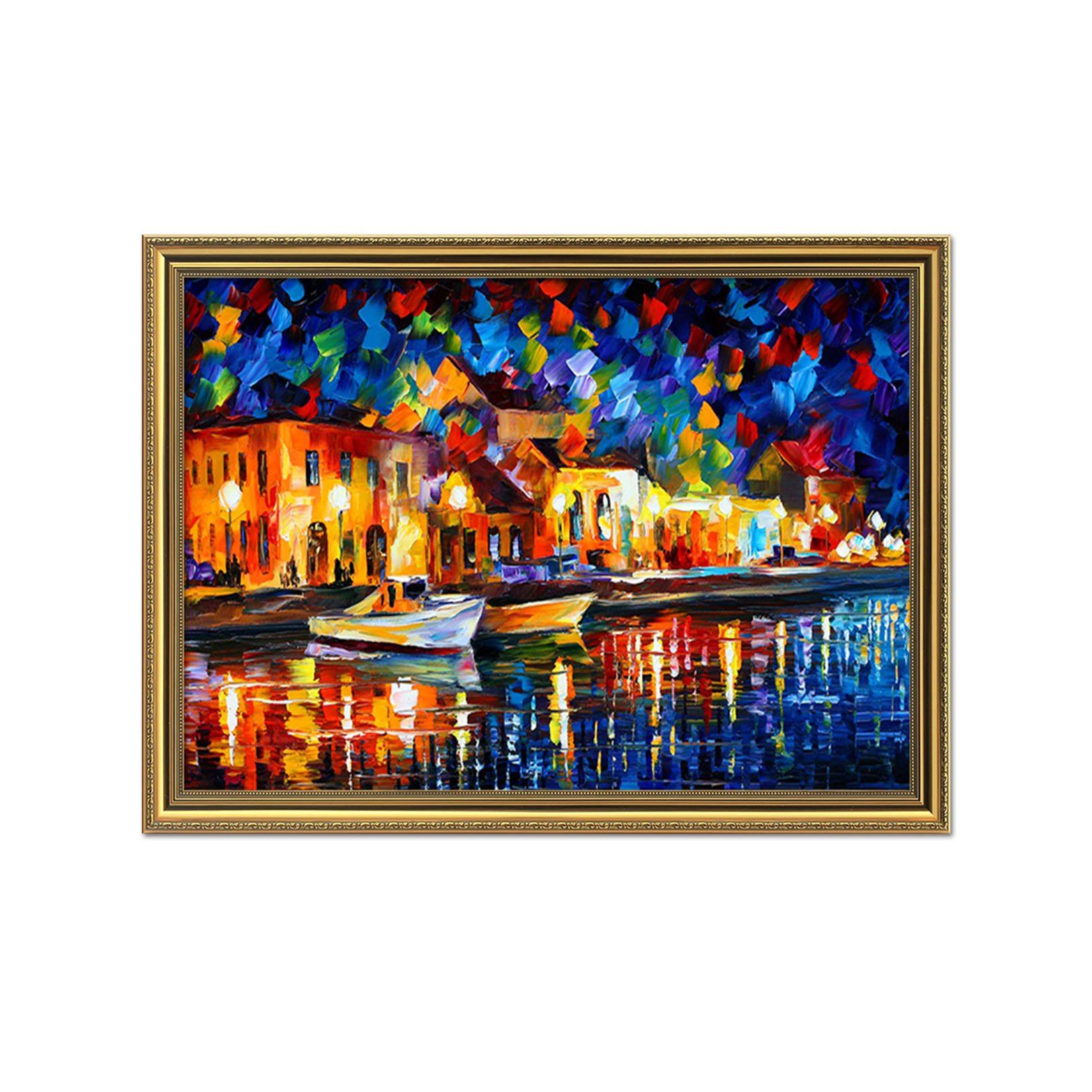3D Boat Docked 026 Fake Framed Print Painting Wallpaper AJ Creativity Home