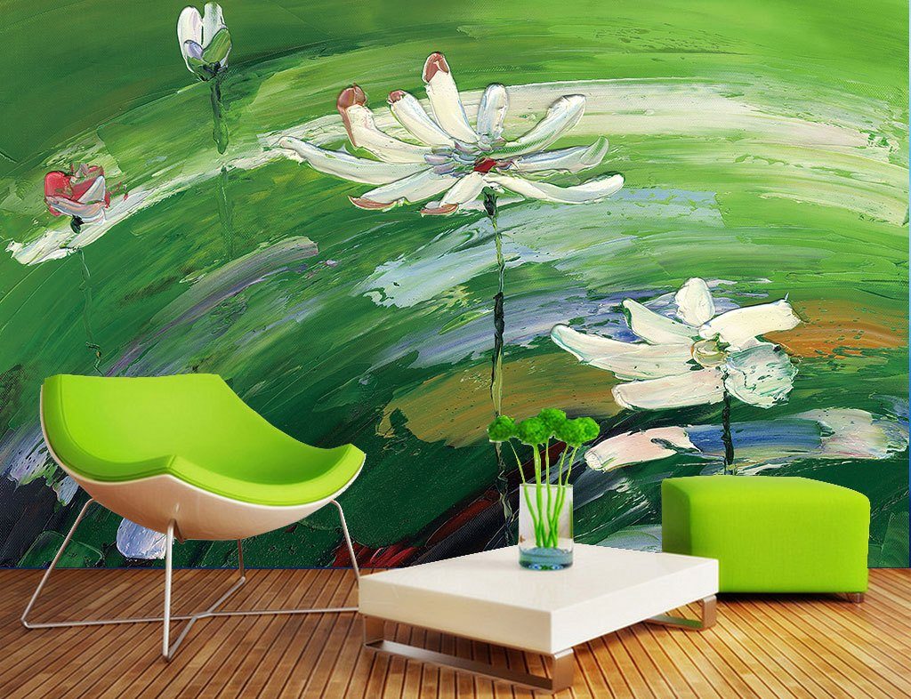 3D Oil Painting Lotus 359 Wall Murals Wallpaper AJ Wallpaper 2
