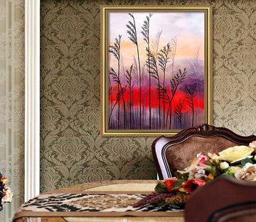 3D Wheat At Dusk 088 Fake Framed Print Painting Wallpaper AJ Creativity Home 