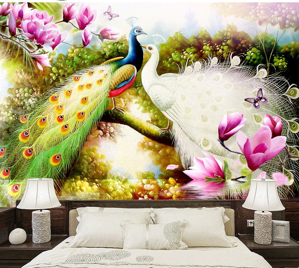 3D Peacock Flower 611 Wall Murals Wallpaper AJ Wallpaper 2