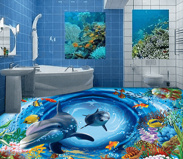 3D Beautiful Dolphins 216 Floor Mural Wallpaper AJ Wallpaper 2 