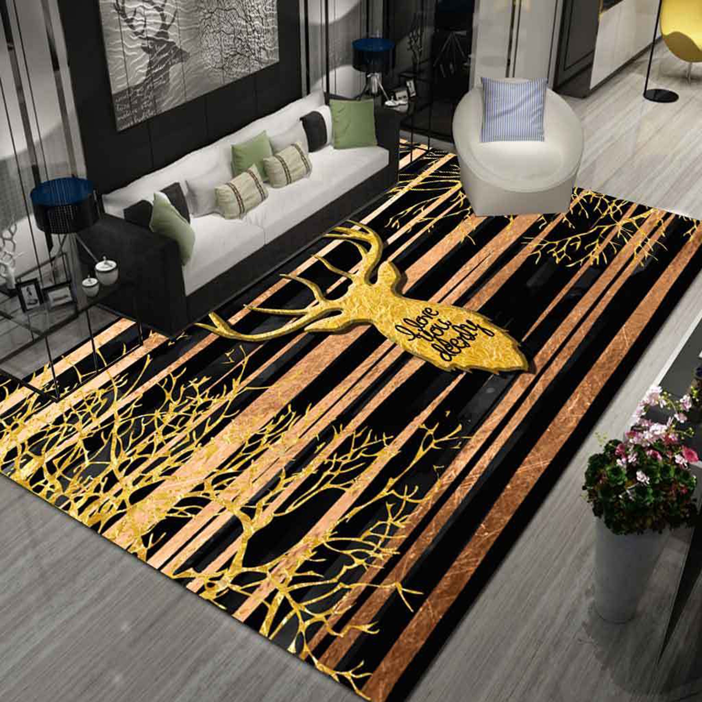 3D Golden Deer Head WG571 Non Slip Rug Mat Mat AJ Creativity Home