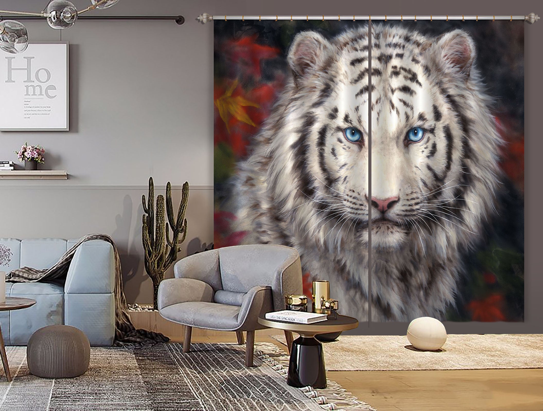 3D Maple Leaf Tiger 9087 Kayomi Harai Curtain Curtains Drapes