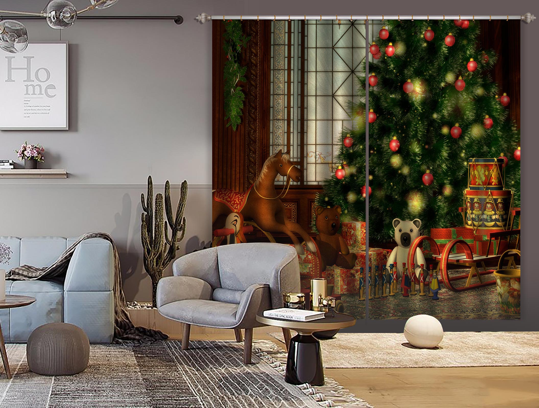 3D Tree Trojan Horse 52003 Christmas Curtains Drapes Xmas