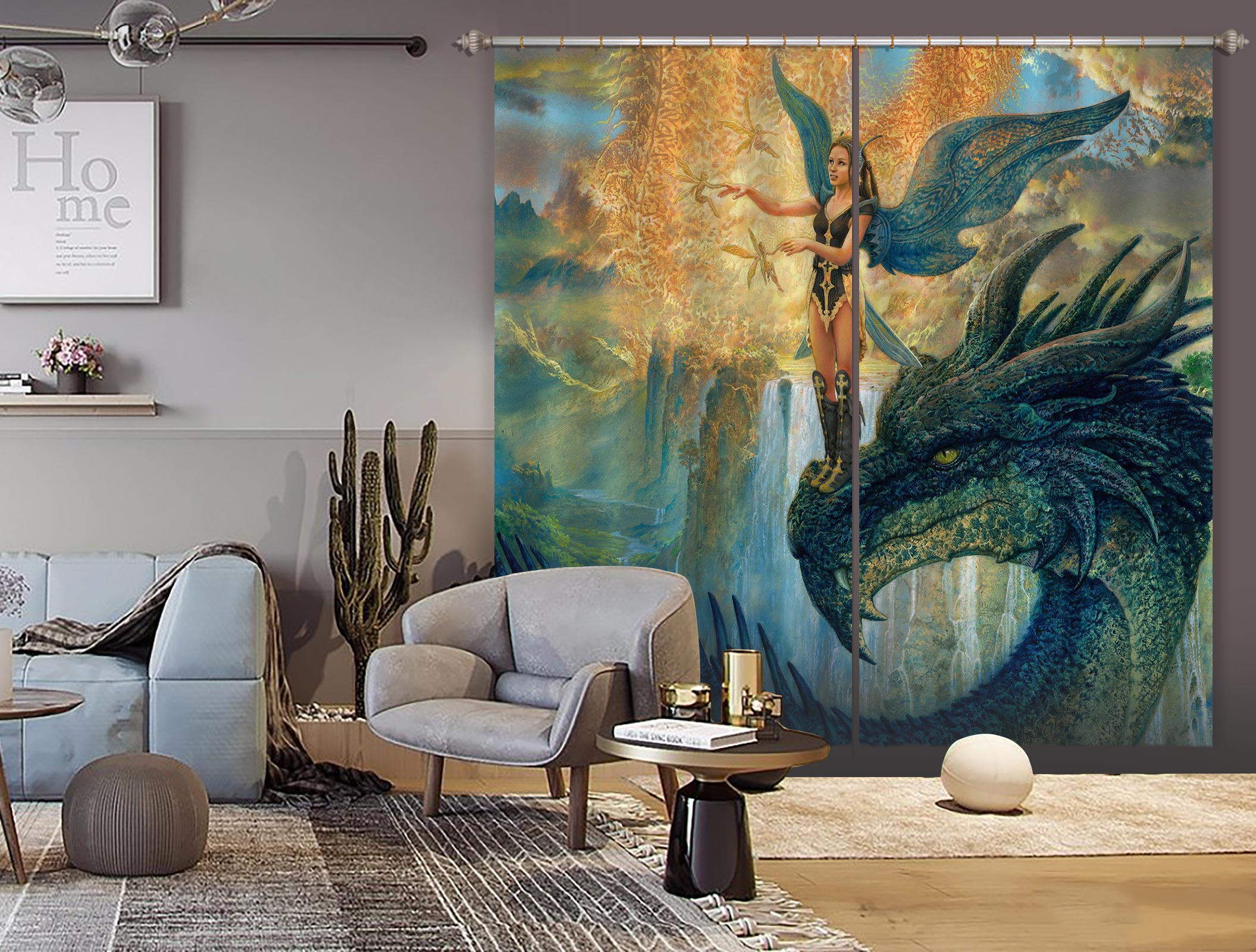 3D Dragon Elf Girl 8027 Ciruelo Curtain Curtains Drapes