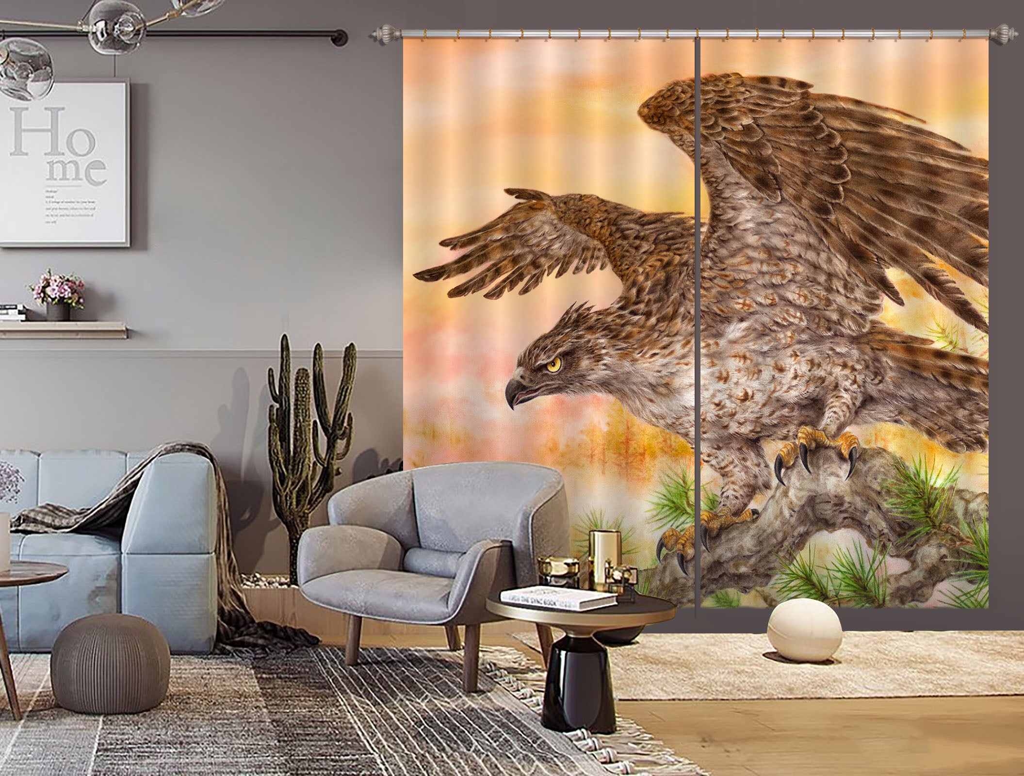 3D Animal Eagle 9037 Kayomi Harai Curtain Curtains Drapes