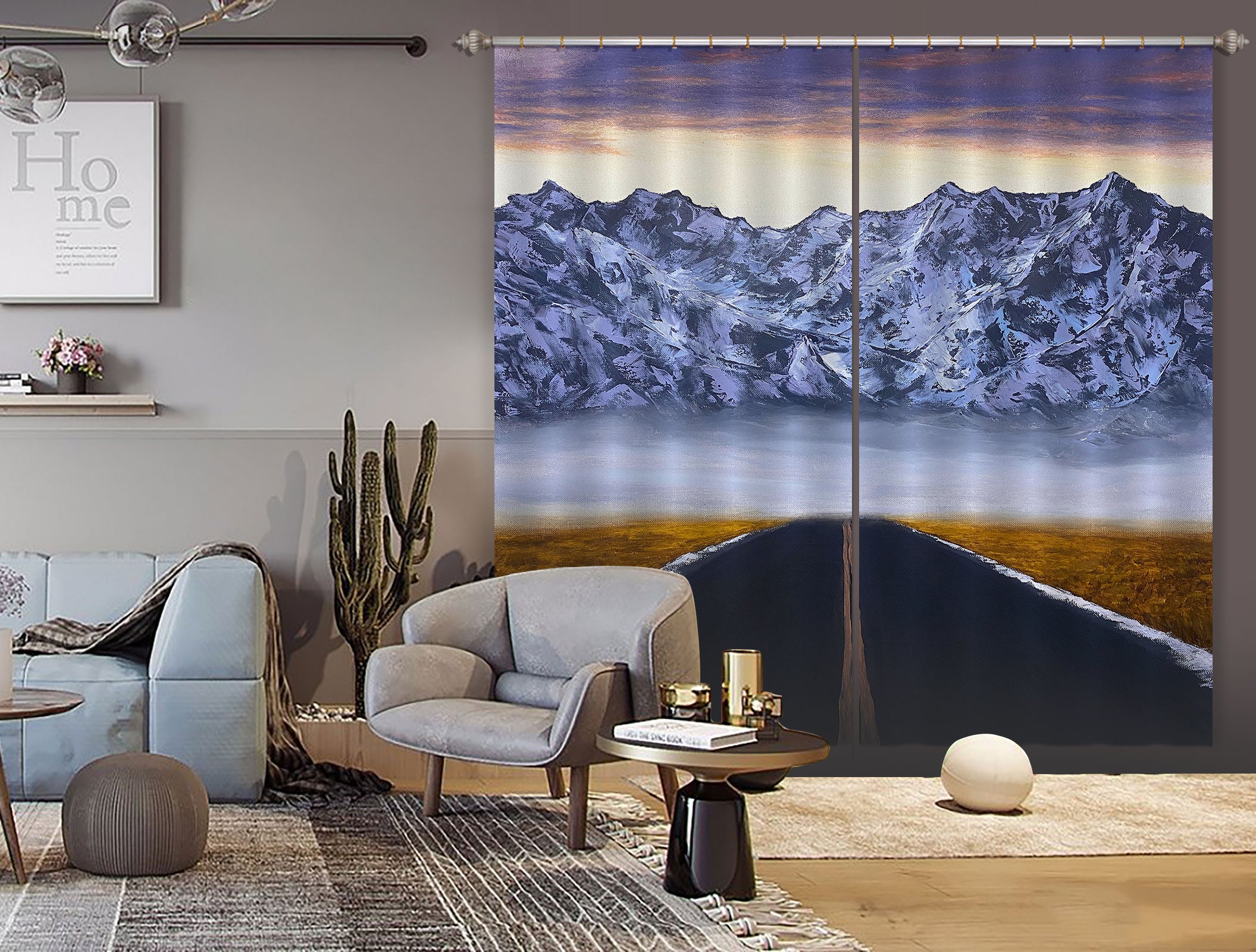 3D Snow Mountain Highway 9773 Marina Zotova Curtain Curtains Drapes