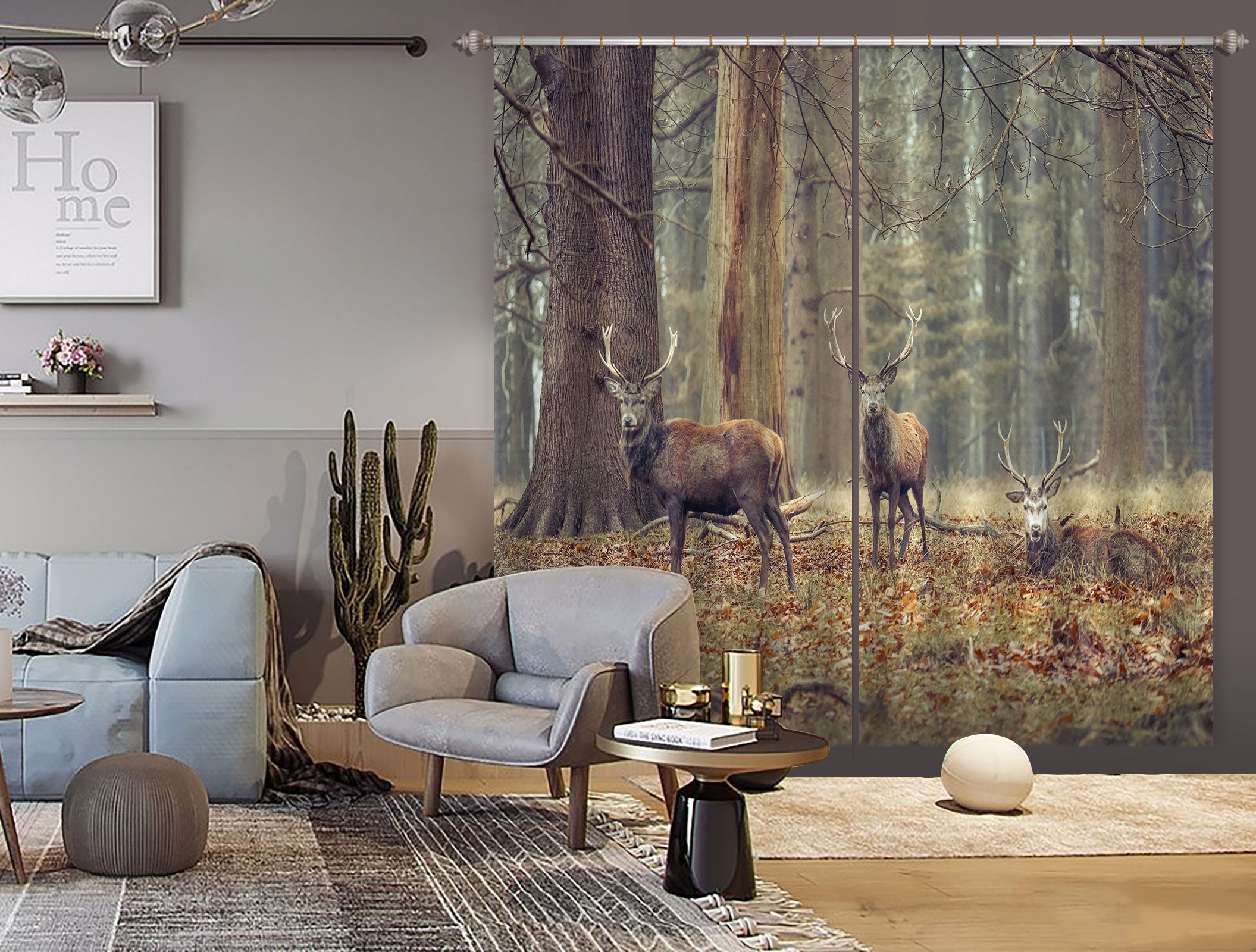 3D Forest Elk 6572 Assaf Frank Curtain Curtains Drapes