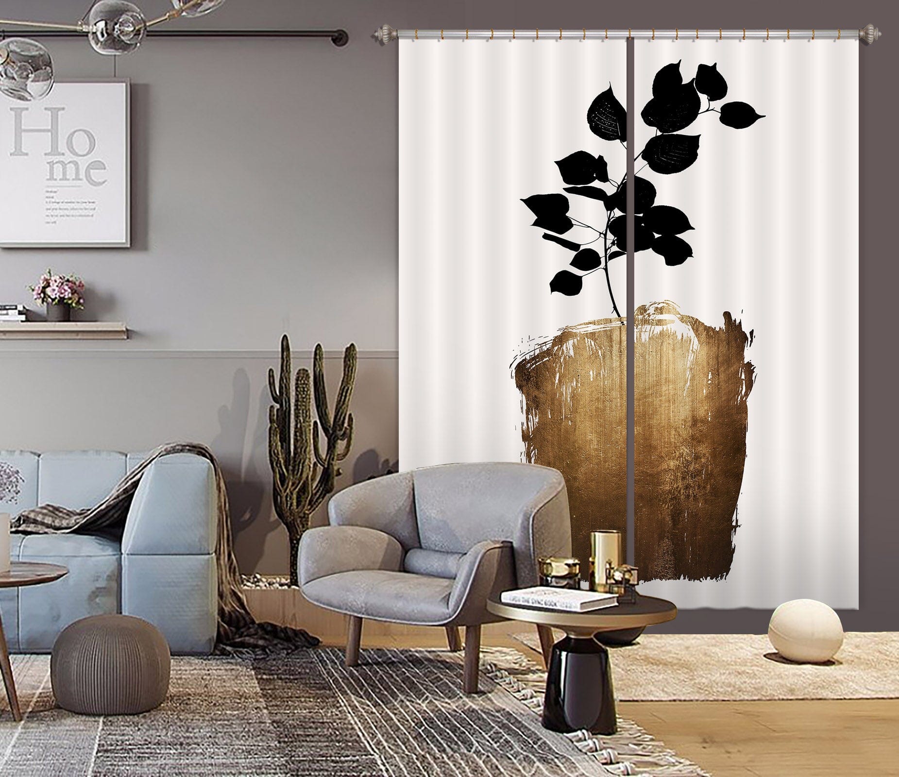 3D Golden Flowerpot Leaves 1107 Boris Draschoff Curtain Curtains Drapes Curtains AJ Creativity Home