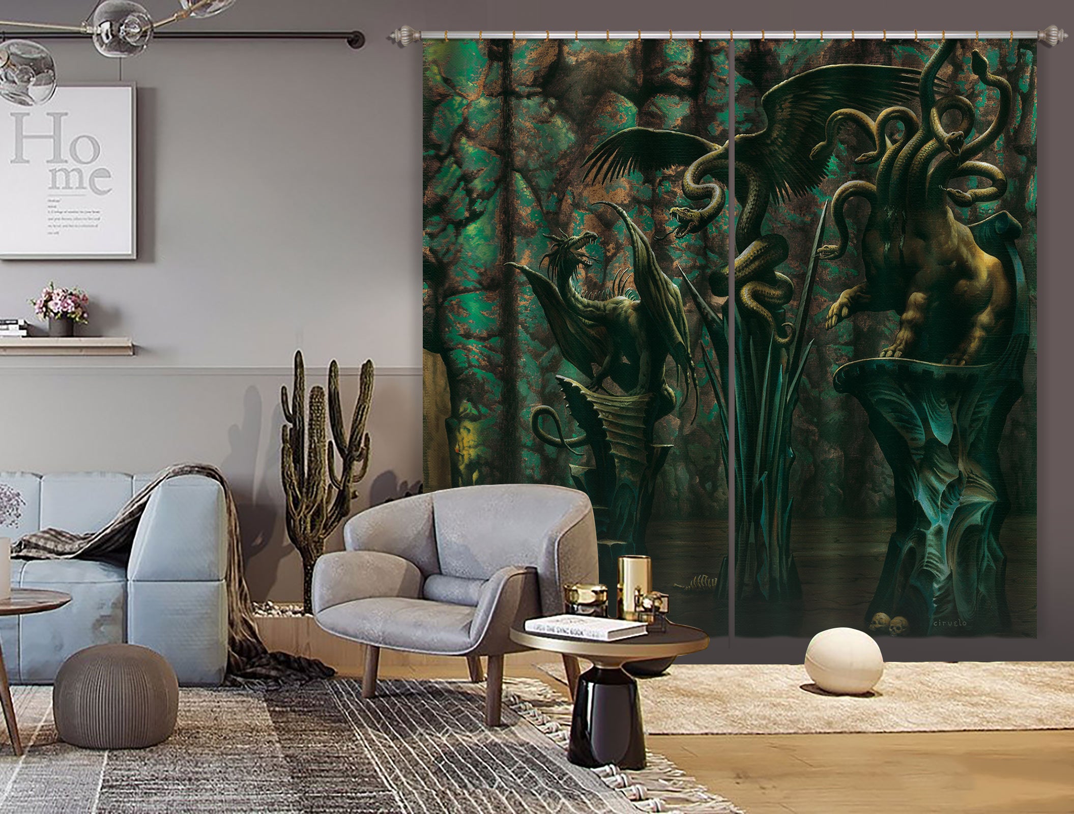 3D Animal Statue 7183 Ciruelo Curtain Curtains Drapes