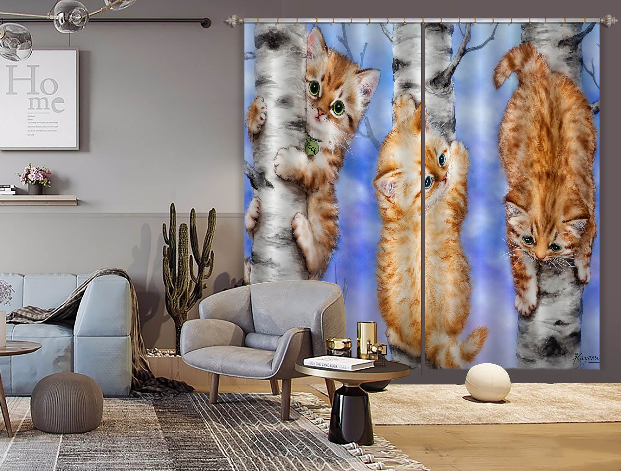 3D Orange Cat 9076 Kayomi Harai Curtain Curtains Drapes