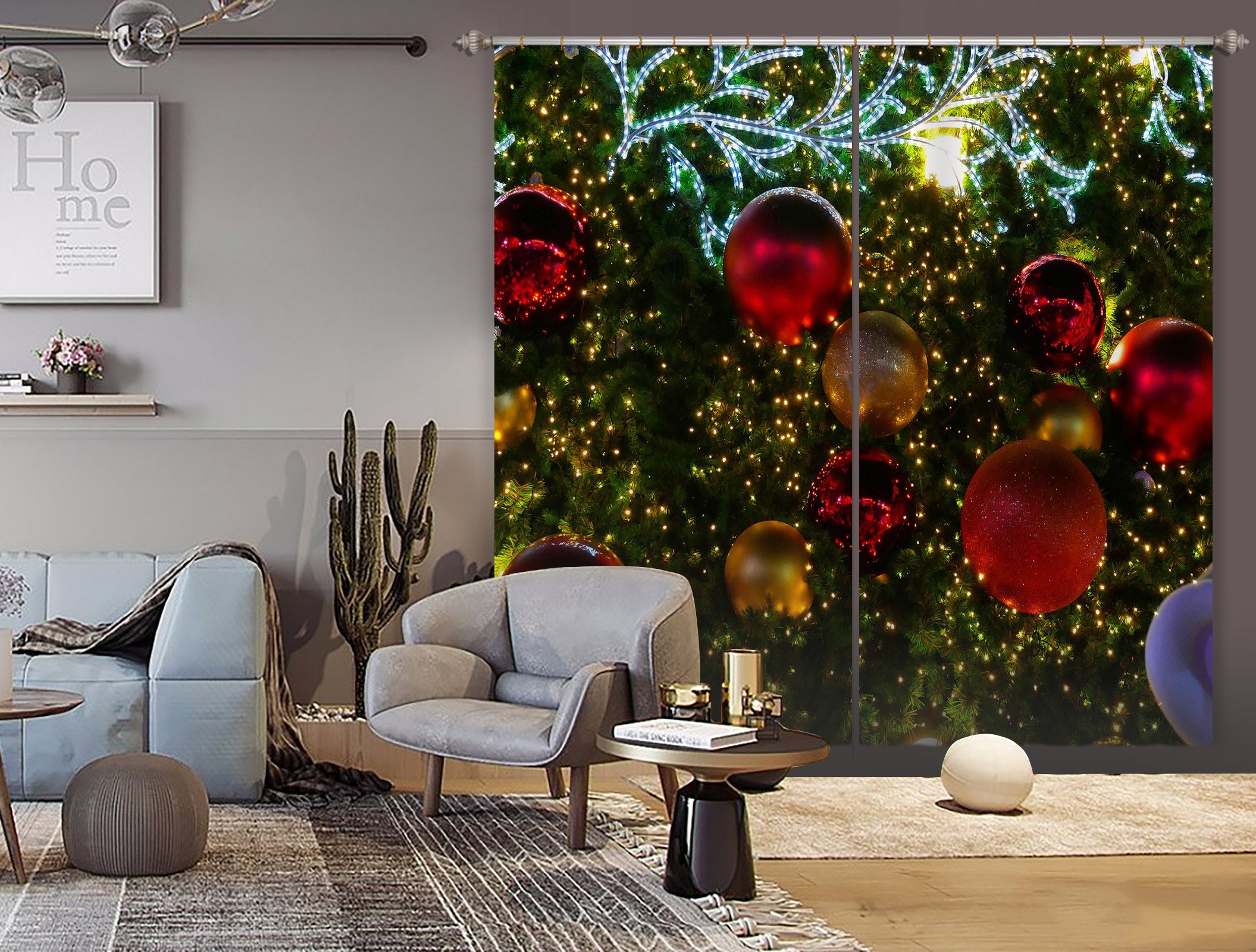 3D Red Golden Ball 52053 Christmas Curtains Drapes Xmas