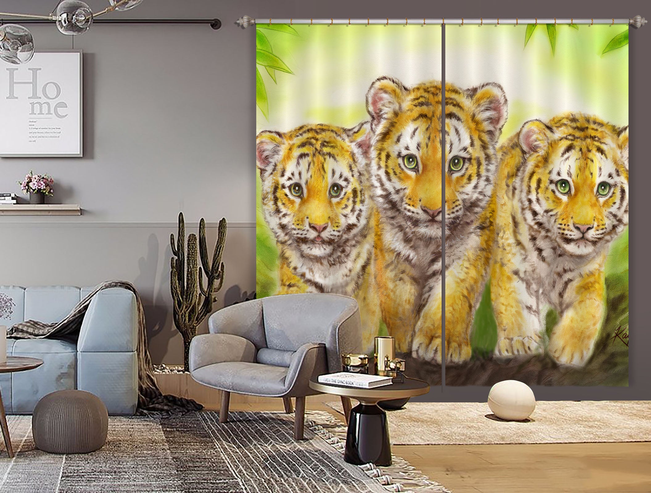 3D Hand Drawn Tiger 9064 Kayomi Harai Curtain Curtains Drapes