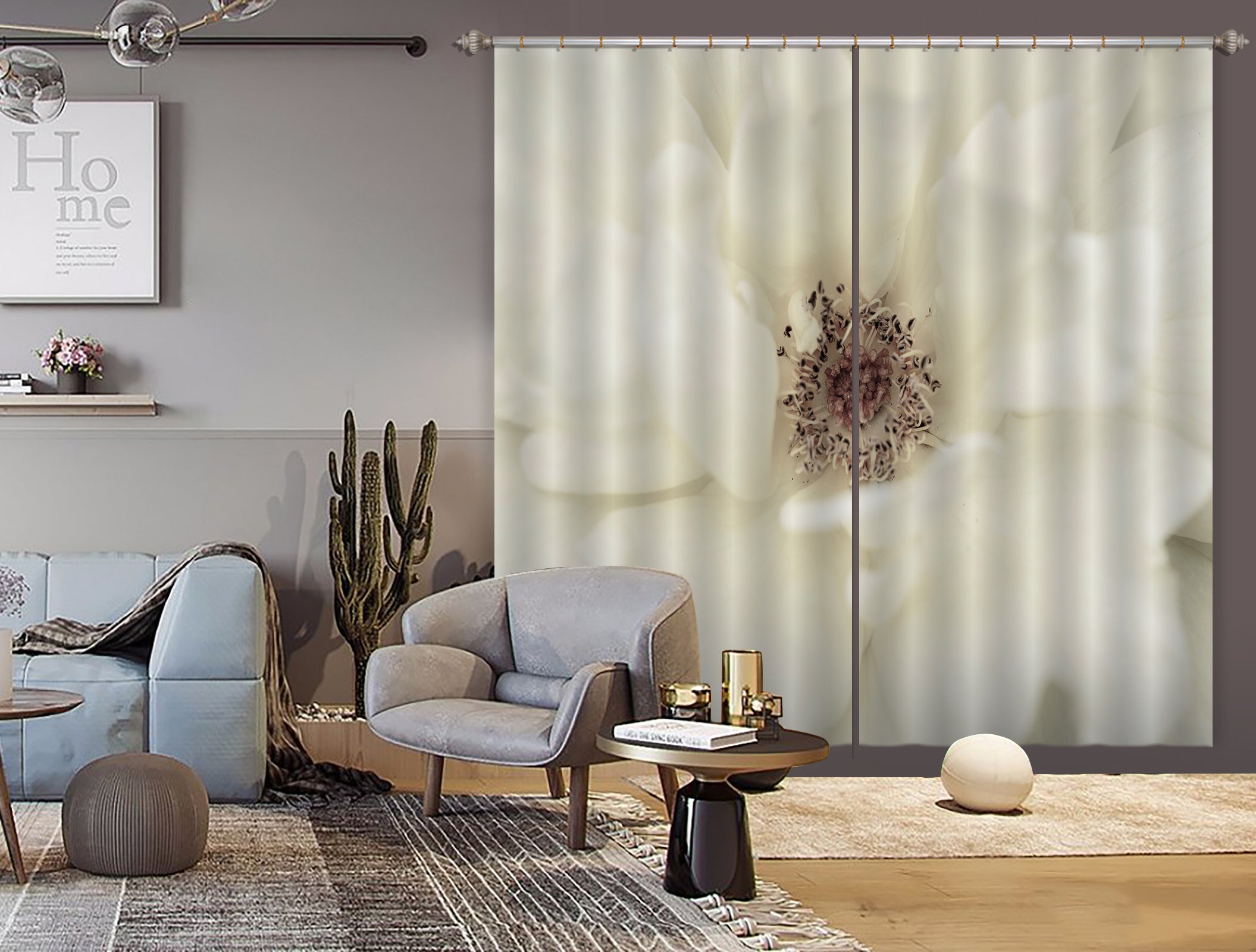 3D White Flower 6599 Assaf Frank Curtain Curtains Drapes